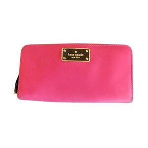 Kate Spade Large Zip Around Hot Pink Microfiber Clutch Wallet